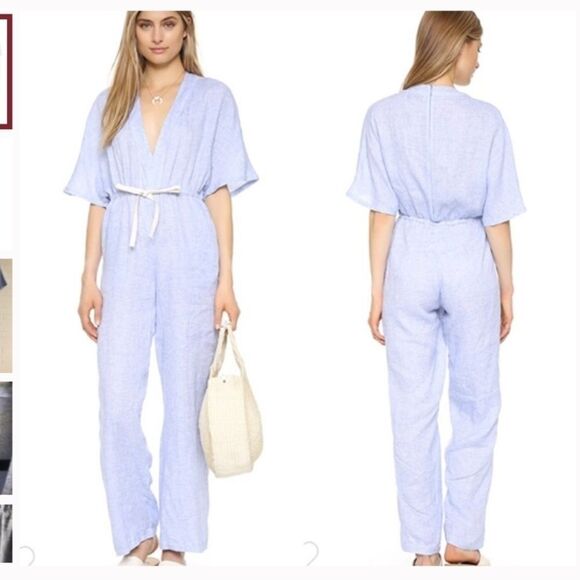 Solid & Striped Cape Linen Jumpsuit blue white - Picture 1 of 9